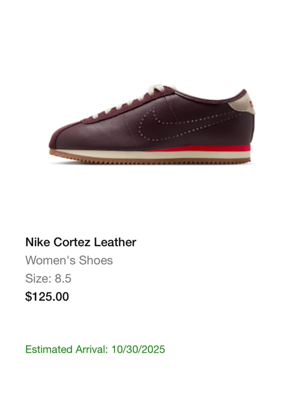 Nike Leather Cortez Sneakers - Burgundy with Red Stripe